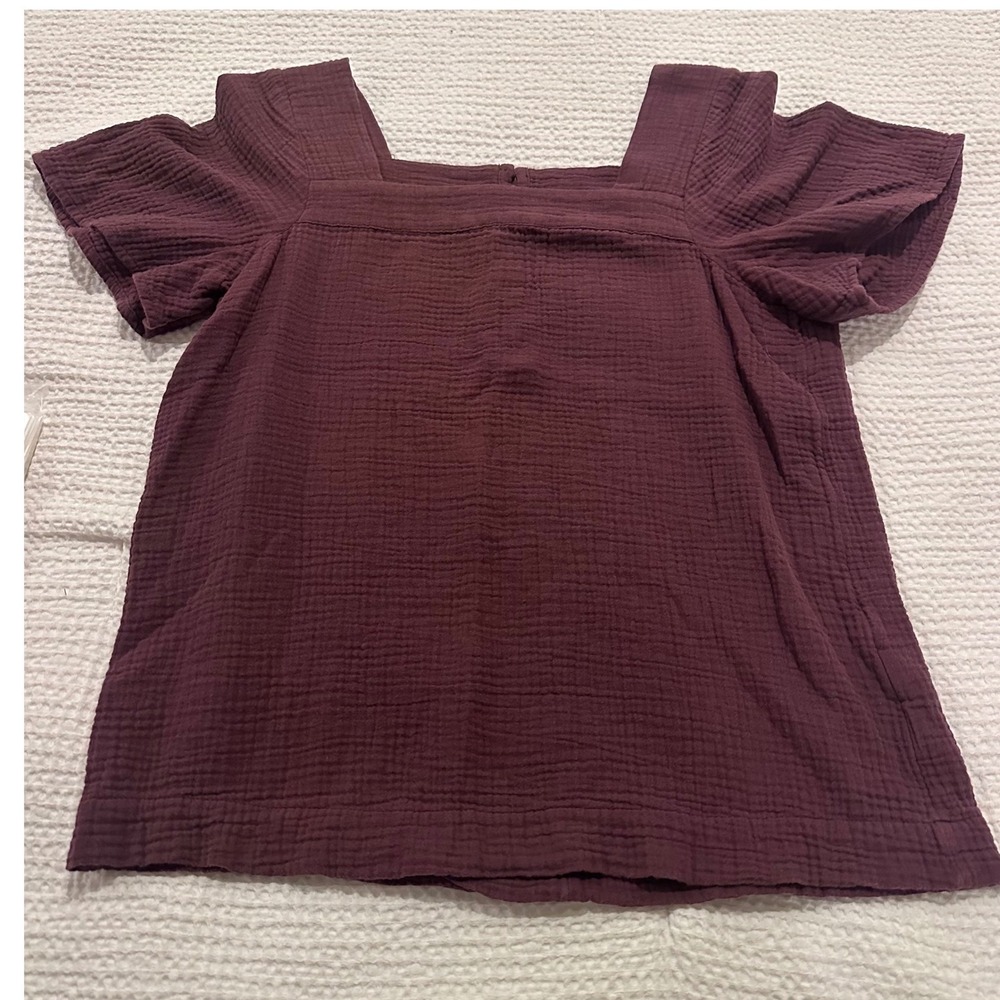 Madewell Women XS Burgundy Double Gauze Square Neck Button Back Top CKP457493237